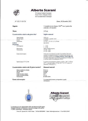 Collier Collier - Pendentif en or blanc 18 ct avec saphir Ceylan 2,80 ct et diamants 58 Facettes 10054