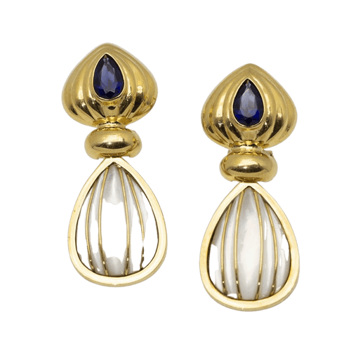 Boucles d'oreilles Earrings Mother of Pearl, sapphire, yellow gold 58 Facettes D360531FJ