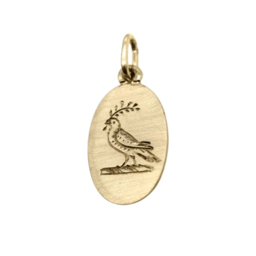 Pendentif Pendentif Oiseau de la Paix gravé à la main en or 14 carats 58 Facettes A2001C