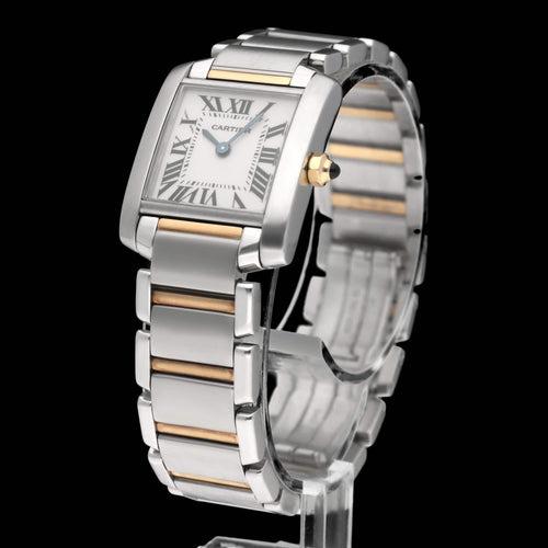 Kello Cartier Tank Française - Naisten kvartsikello kulta/teräs 20 mm 58 Facettes CRT/TNK/003