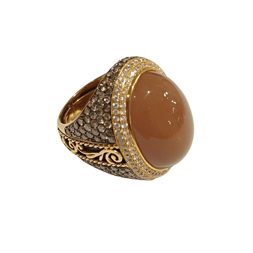 Bague 56 Chevalière or rose aventurine diamants 58 Facettes