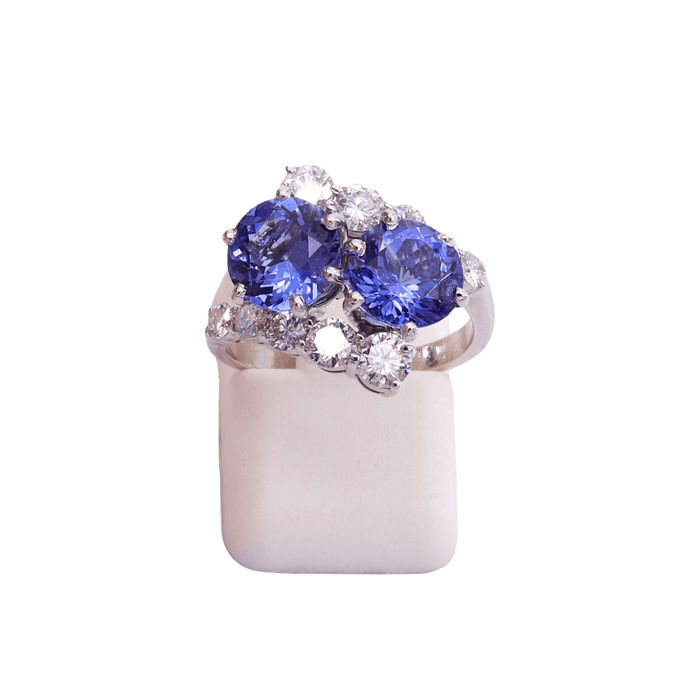 Bague 51 Bague or blanc toi et moi tanzanites et diamants 58 Facettes F0402