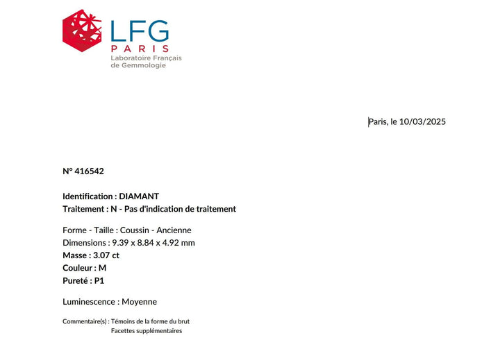 Bague 52 Bague solitaire diamant taille ancienne Old Mine Cut 3,07 carats 58 Facettes 1113.2