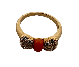 Bague 54 VAN CLEEF & ARPELS - Gold Pavé Diamond & Coral Ring 58 Facettes 58F6