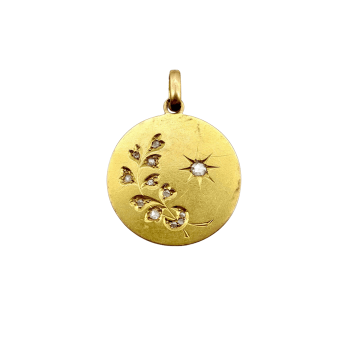 Pendentif médaillon étoile, lune et blé en or avec diamants 58 Facettes