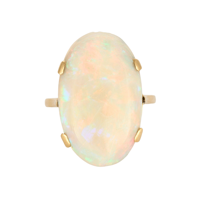 Bague 54 Bague Or Jaune Cabochon d'Opale Blanche 58 Facettes