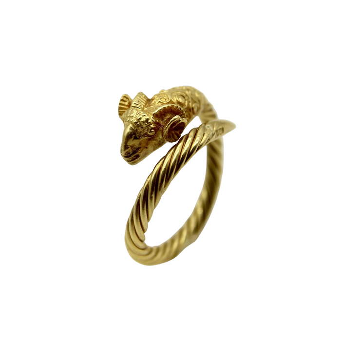 Vintage-Widderkopfring aus 22 Karat Gold im neo-etruskischen Stil