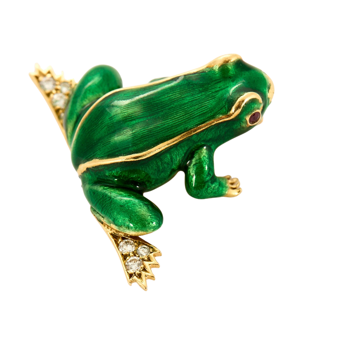 BOUCHERON - Frog brooch in yellow gold, rubies, diamonds, enamel