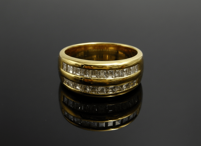 Bague Bague double rail en or jaune 18 carats sertie de diamants 58 Facettes