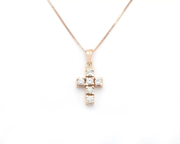 Collier Collier - Croix en or rose 18 ct et diamants 0,35 ct 58 Facettes 13868