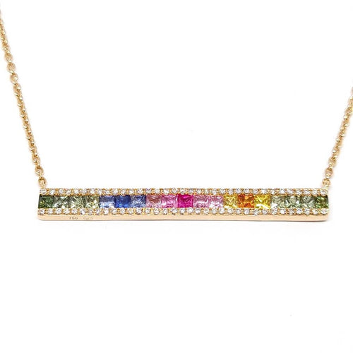 Necklace Barrette necklace in 18-carat rose gold, multicolored sapphires and diamonds 58 Facettes