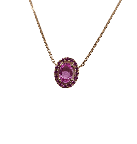 Collier Collier or rose et saphir rose 58 Facettes