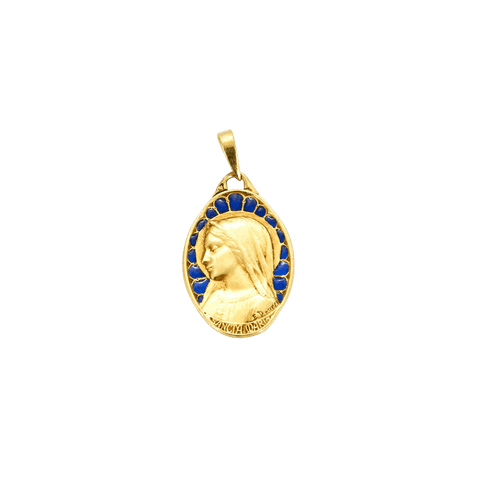 Pendentif DROPSY - Médaille de la Vierge en or et émail plique-à-jour 58 Facettes