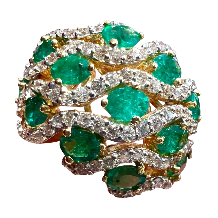 yellow gold ring with emeralds and diamonds