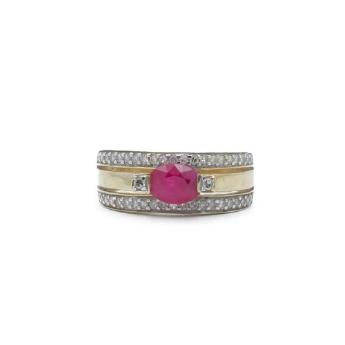 Bague 52.5 Bague bandeau rubis en or jaune et or gris 18K, diamants 58 Facettes REF2213-11