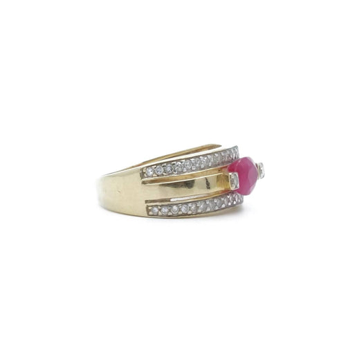 Bague 52.5 Bague bandeau rubis en or jaune et or gris 18K, diamants 58 Facettes REF2213-11