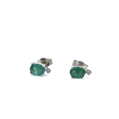 Boucles d'oreilles Clous d’oreilles en or gris 18K avec émeraudes et diamants 58 Facettes REF2329-60
