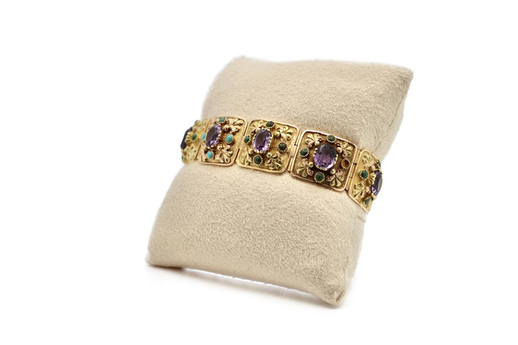 Bracelet Bracelet ancien en or jaune 18K améthystes et turquoises 58 Facettes REF2224-24