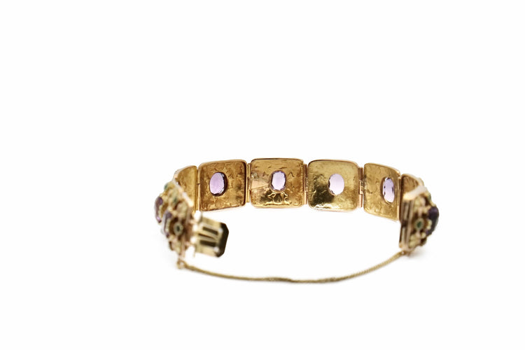 Bracelet Bracelet ancien en or jaune 18K améthystes et turquoises 58 Facettes REF2224-24