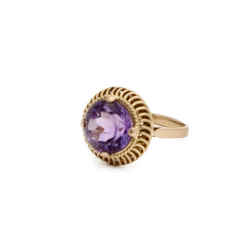 Bague 56.5 Bague améthyste ronde en or jaune 18K 58 Facettes REF2368-90