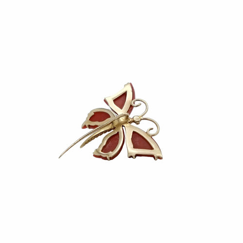 Broche Broche papillon en or jaune 18K et corail rouge 58 Facettes REF23121-143