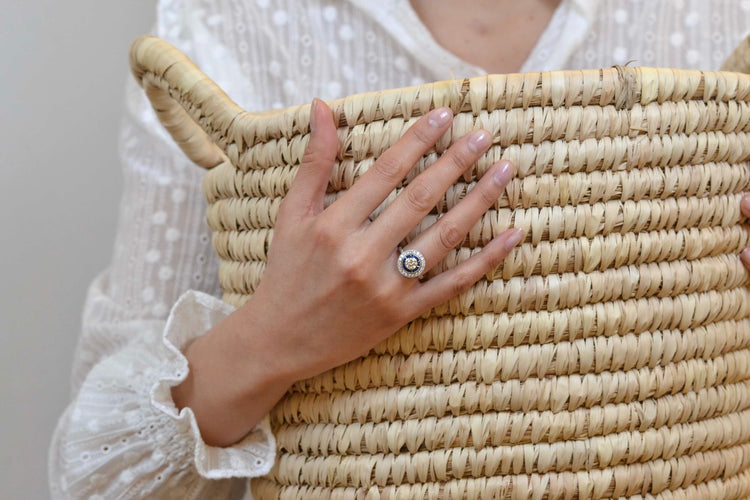 Bague 54 Bague Art déco en platine avec diamants et saphirs 58 Facettes 26478-26558