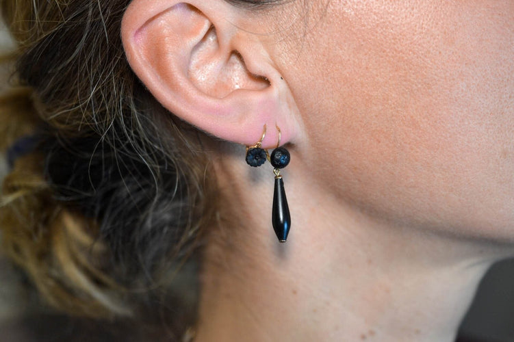 Örhängen Örhängen Klappörhängen blomma i gult guld och jet 58 Facettes 3762