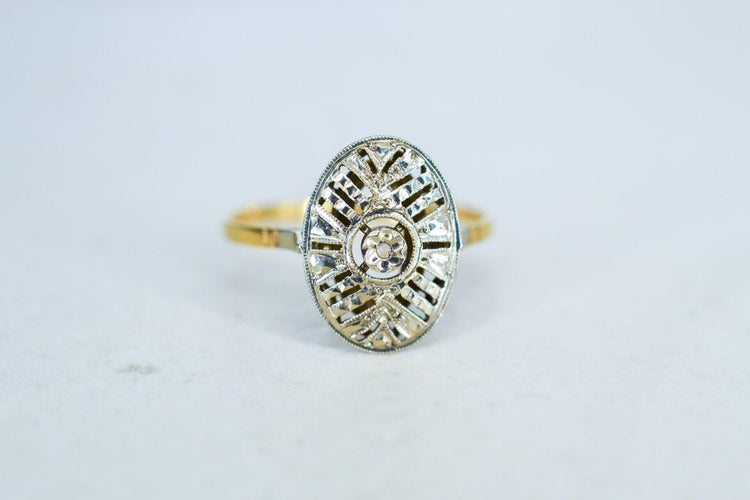 Prsten 56 Prsten Art Deco oválný ze žlutého a bílého 18k zlata a diamant 58 Facettes 3826