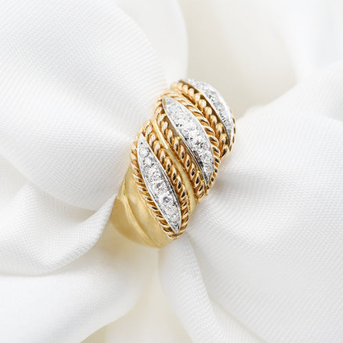 Bague Bague jonc en or blanc et jaune 18 kt avec diamants 0,42 ct 58 Facettes 13238