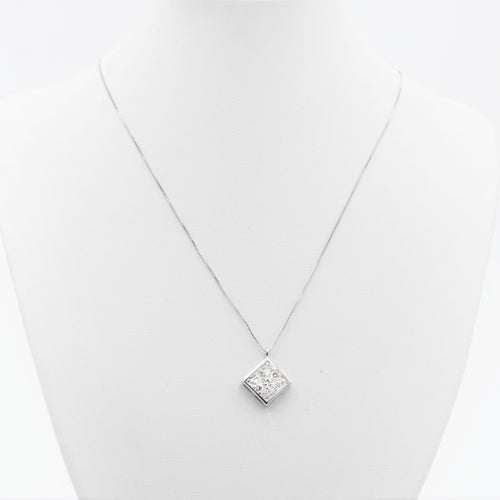 Collier Collier - Pendentif losange en or blanc 18 carats et diamants 0,50 ct 58 Facettes 22321