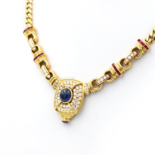 Collier Collier - Collier en or jaune 18 kt avec saphir du Sri Lanka, diamants et rubis 58 Facettes 22289