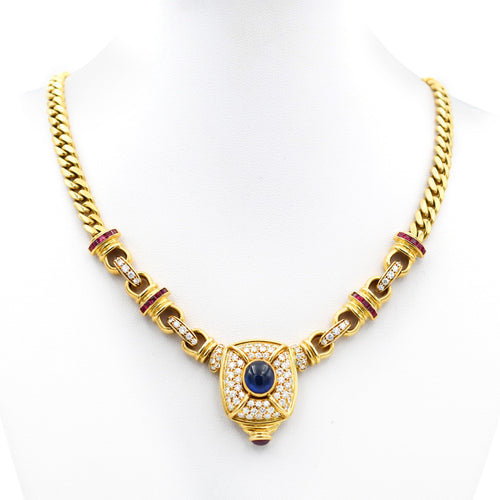 Collier Collier - Collier en or jaune 18 kt avec saphir du Sri Lanka, diamants et rubis 58 Facettes 22289