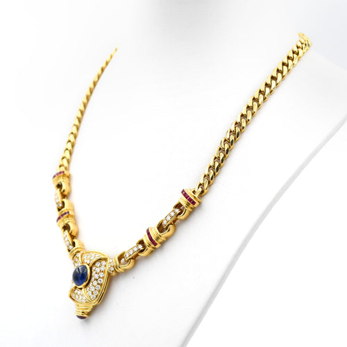 Collier Collier - Collier en or jaune 18 kt avec saphir du Sri Lanka, diamants et rubis 58 Facettes 22289