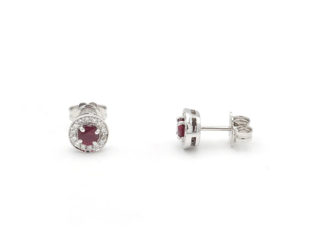 Boucles d'oreilles Boucles d’oreilles en or blanc 18 ct avec rubis et diamants 58 Facettes 14320