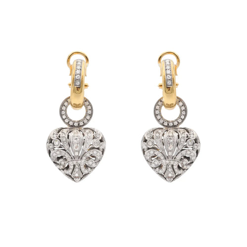 Boucles d'oreilles Boucles d’oreilles cœur en or jaune et or blanc 18 ct avec diamants 1,60 ct 58 Facettes 17046