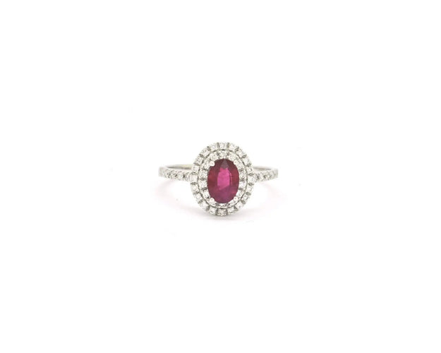 Bague Bague en or blanc 18 carats avec rubis 1,19 ct et diamants 58 Facettes 14503