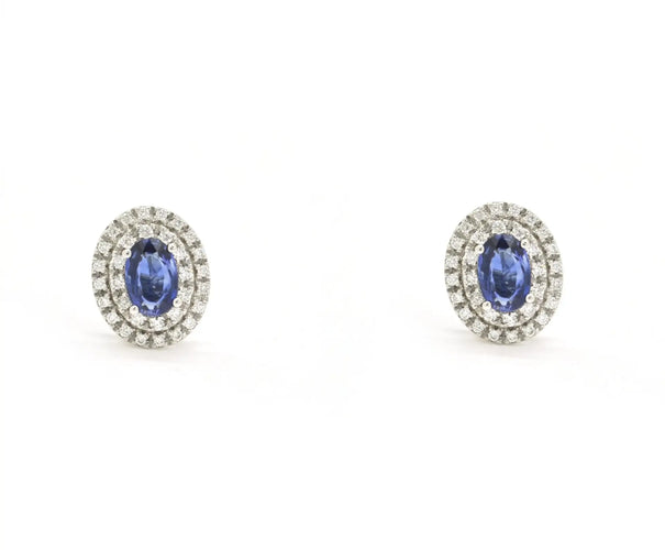 Boucles d'oreilles Boucles d’oreilles en or blanc 18 ct avec saphirs ovales et diamants 58 Facettes 14527