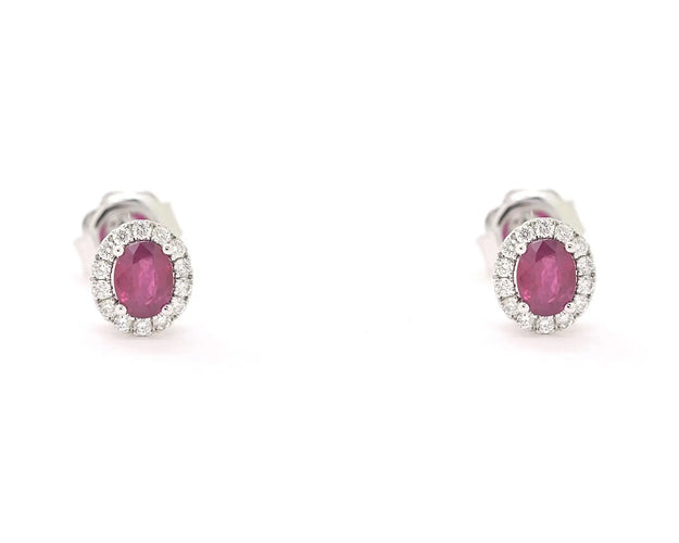 Boucles d'oreilles Boucles d’oreilles en or blanc 18 ct avec rubis et diamants 58 Facettes 14700
