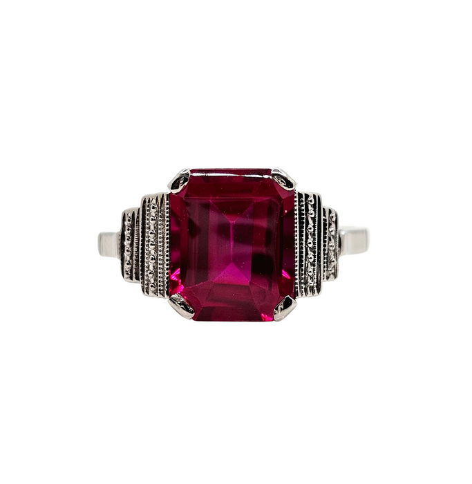 Ring Art Deco white gold synthetic ruby