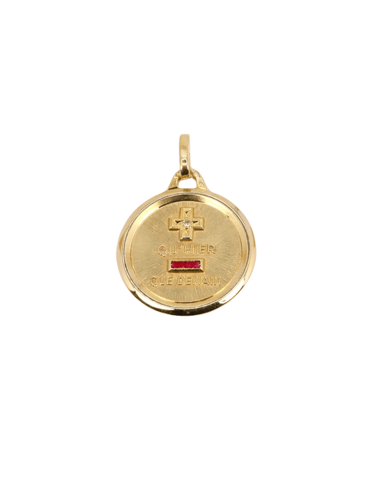 Pendentif AUGIS - Médaille amour ronde or jaune diamant rubis 58 Facettes J507