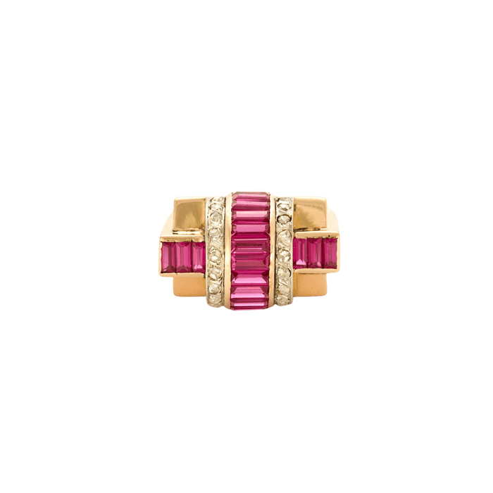 Bague 52 Bague Tank or rose rubis et diamants 58 Facettes 240 400