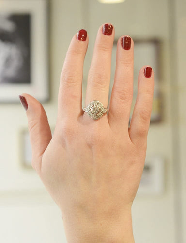 Anillo 51 Anillo Art Deco ovalado en oro blanco 750 y diamantes 0,70 ct 58 Facettes F1511 - A10135