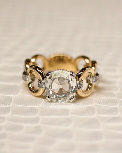 Sormus 53.5 Sormus Solitaire "Mailles et godrons" kelta- ja valkokultaa sekä timantteja 58 Facettes F2248/C548