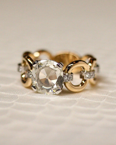 Sormus 53.5 Sormus Solitaire "Mailles et godrons" kelta- ja valkokultaa sekä timantteja 58 Facettes F2248/C548