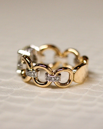 Sormus 53.5 Sormus Solitaire "Mailles et godrons" kelta- ja valkokultaa sekä timantteja 58 Facettes F2248/C548