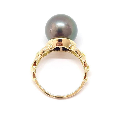 Ring 53 Ring Solitär Tahitisk pärla i 18 karat gult guld 58 Facettes