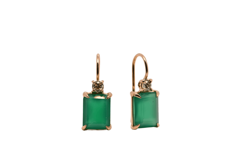 Boucles d'oreilles Earrings Green Onyx Diamants 0, 12 Carats Yellow Gold 18 Carats 58 Facettes