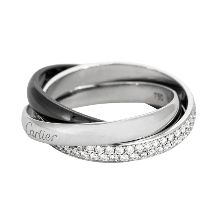 Bague CARTIER - Trinity - Bague or gris, diamants et céramique - Petit Modèle 58 Facettes DV6651-1