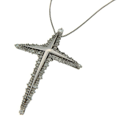 Colier Donnaoro - Colier cu pandantiv cruce din aur alb și diamante 58 Facettes G199