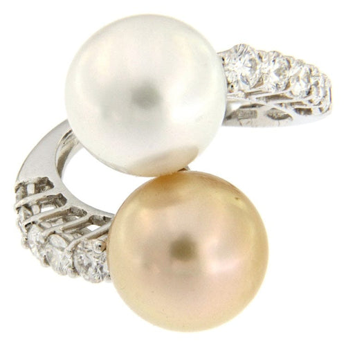 Prsten Guidetti - Otvoreni prsten od belog zlata sa dijamantima i biserima 58 Facettes G2436